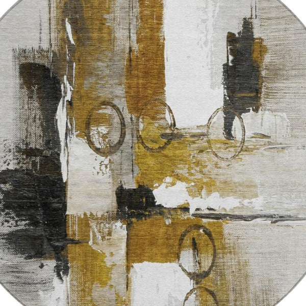 8 Foot Round Abstract Polyester Area Rug Washable Stain Resistant for Patio or Family Room