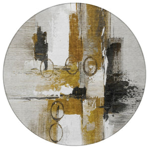 8 Foot Round Abstract Polyester Area Rug Washable Stain Resistant for Patio or Family Room