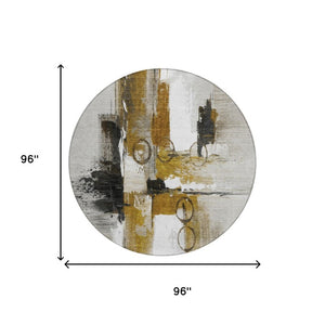 8 Foot Round Abstract Polyester Area Rug Washable Stain Resistant for Patio or Family Room