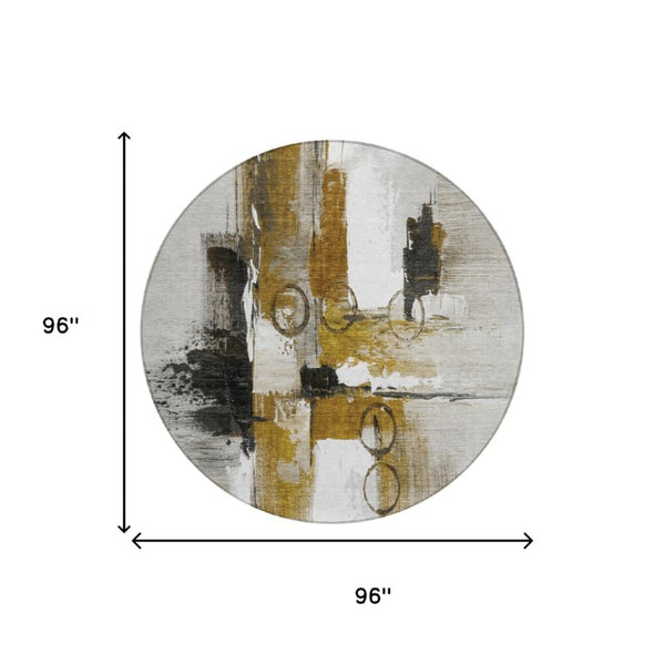 8 Foot Round Abstract Polyester Area Rug Washable Stain Resistant for Patio or Family Room