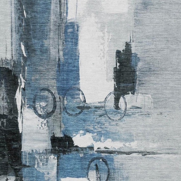 5 X 8 Abstract Blue Silver Polyester Area Rug Washable for Patio and Living Room