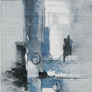 5 X 8 Abstract Blue Silver Polyester Area Rug Washable for Patio and Living Room