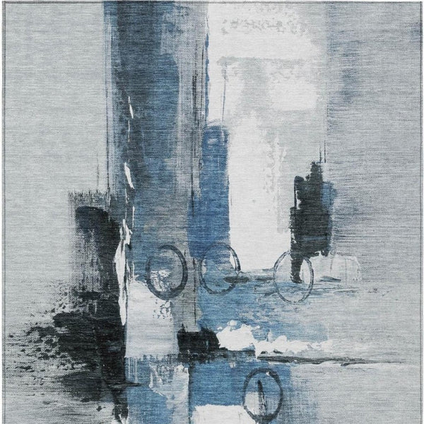5 X 8 Abstract Blue Silver Polyester Area Rug Washable for Patio and Living Room