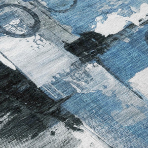 5 X 8 Abstract Blue Silver Polyester Area Rug Washable for Patio and Living Room