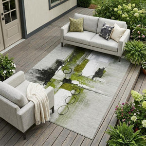 8 Ft X 10 Ft Olive Abstract Polyester Indoor Outdoor Rug Stain Resistant Easy Care