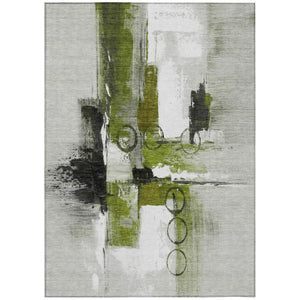 HomeRoots 8 Ft X 10 Ft Olive Abstract Polyester Indoor Outdoor Rug Stain Resistant Easy Care 740170