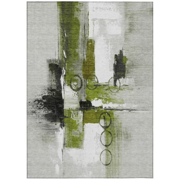 HomeRoots 8 Ft X 10 Ft Olive Abstract Polyester Indoor Outdoor Rug Stain Resistant Easy Care 740170