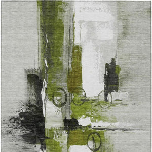 8 Ft X 10 Ft Olive Abstract Polyester Indoor Outdoor Rug Stain Resistant Easy Care