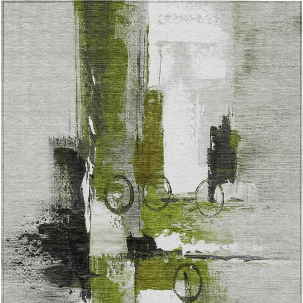 8 Ft X 10 Ft Olive Abstract Polyester Indoor Outdoor Rug Stain Resistant Easy Care