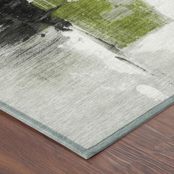 8 Ft X 10 Ft Olive Abstract Polyester Indoor Outdoor Rug Stain Resistant Easy Care