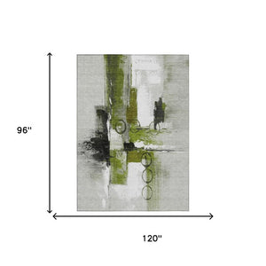 8 Ft X 10 Ft Olive Abstract Polyester Indoor Outdoor Rug Stain Resistant Easy Care