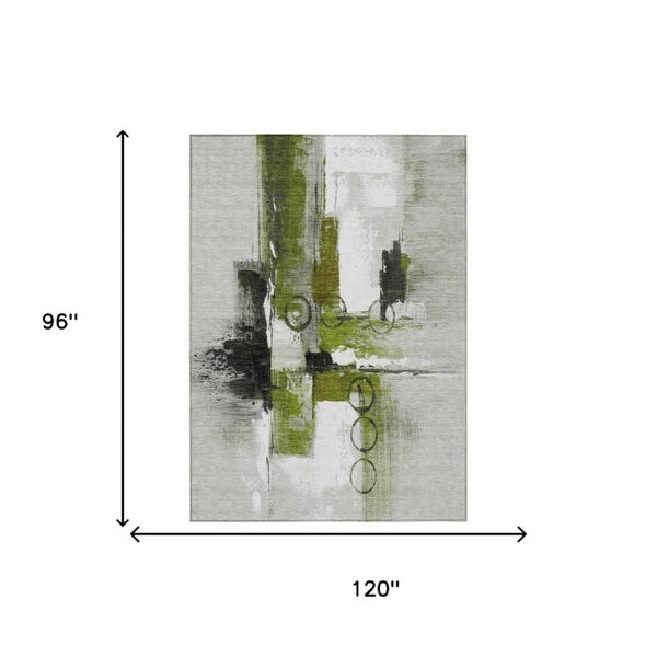 8 Ft X 10 Ft Olive Abstract Polyester Indoor Outdoor Rug Stain Resistant Easy Care