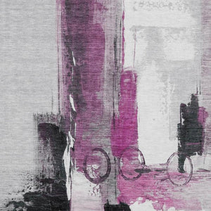 5 X 8 Pink Silver Abstract Polyester Area Rug Washable for Indoor Outdoor Use