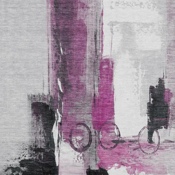 5 X 8 Pink Silver Abstract Polyester Area Rug Washable for Indoor Outdoor Use