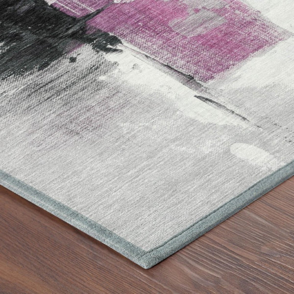 8 Ft Round Abstract Polyester Area Rug in Pink Silver for Indoor Outdoor Use