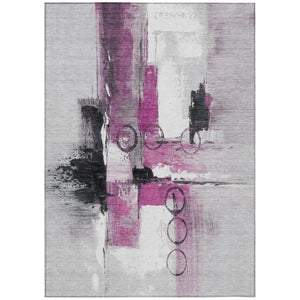 HomeRoots 8 X 10 Pink Silver Abstract Polyester Area Rug Washable for Patio or Living Room 740176