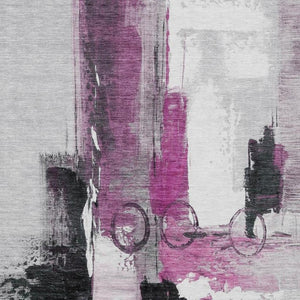 8 X 10 Pink Silver Abstract Polyester Area Rug Washable for Patio or Living Room