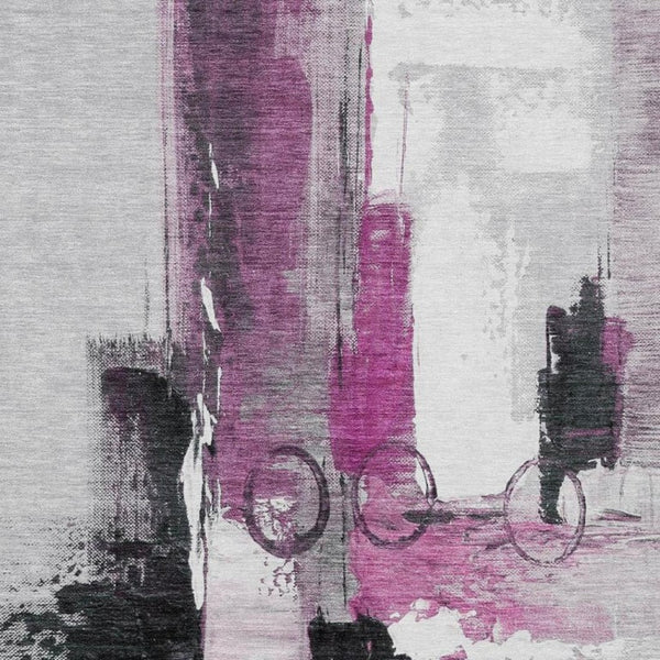 8 X 10 Pink Silver Abstract Polyester Area Rug Washable for Patio or Living Room