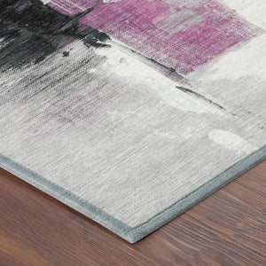 8 X 10 Pink Silver Abstract Polyester Area Rug Washable for Patio or Living Room