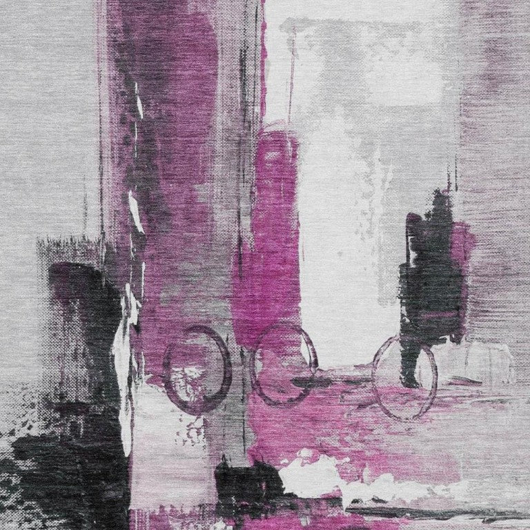 HomeRoots 10 Ft X 14 Ft Pink Silver Abstract Polyester Washable Rug for Patio or Living Room 740178