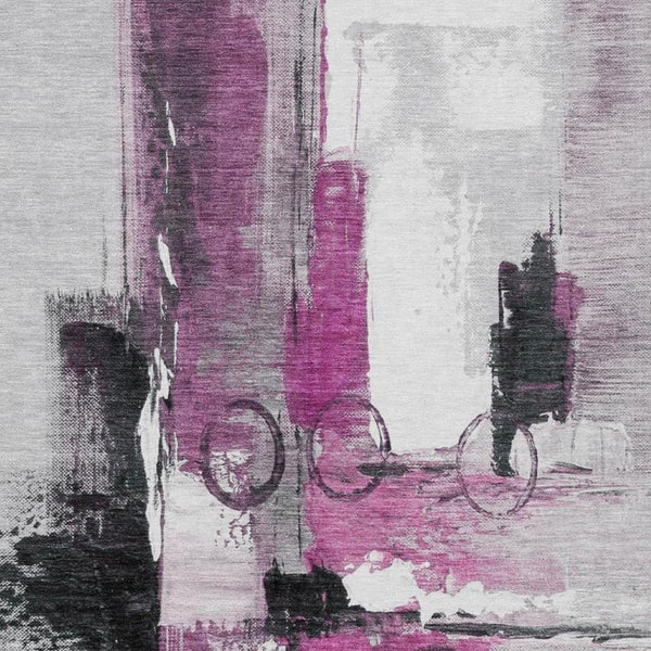10 Ft X 14 Ft Pink Silver Abstract Polyester Washable Rug for Patio or Living Room