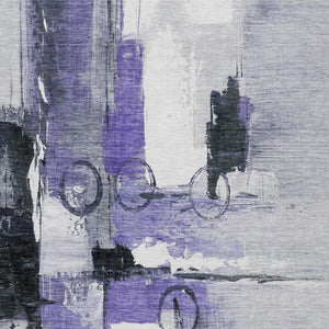9 X 12 Abstract Polyester Area Rug Washable Purple Silver Indoor Outdoor Use