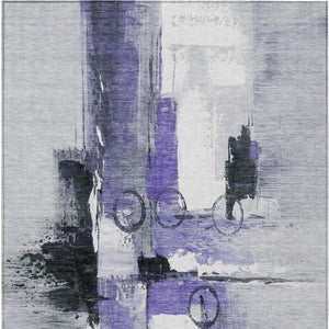 10 X 14 Abstract Purple Silver Washable Polyester Rug for Indoor Outdoor Living