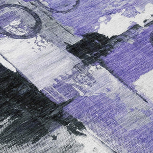 10 X 14 Abstract Purple Silver Washable Polyester Rug for Indoor Outdoor Living