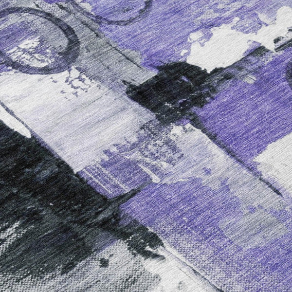 10 X 14 Abstract Purple Silver Washable Polyester Rug for Indoor Outdoor Living