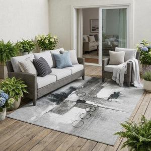 5x8 Abstract Pewter Gray Polyester Area Rug Stain Resistant for Patio or Living Room