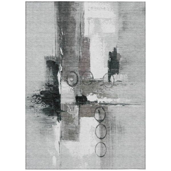 HomeRoots 8 X 10 Pewter Gray Abstract Polyester Area Rug Washable for Patio or Living Room 740188