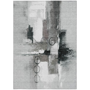 8 X 10 Pewter Gray Abstract Polyester Area Rug Washable for Patio or Living Room