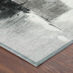 8 X 10 Pewter Gray Abstract Polyester Area Rug Washable for Patio or Living Room