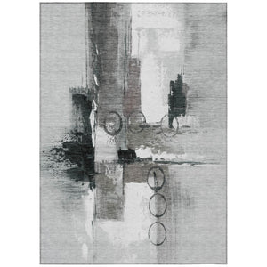 HomeRoots 10 X 14 Pewter Gray Abstract Polyester Area Rug Washable for Indoor Outdoor Use 740190