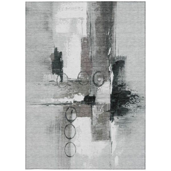 10 X 14 Pewter Gray Abstract Polyester Area Rug Washable for Indoor Outdoor Use