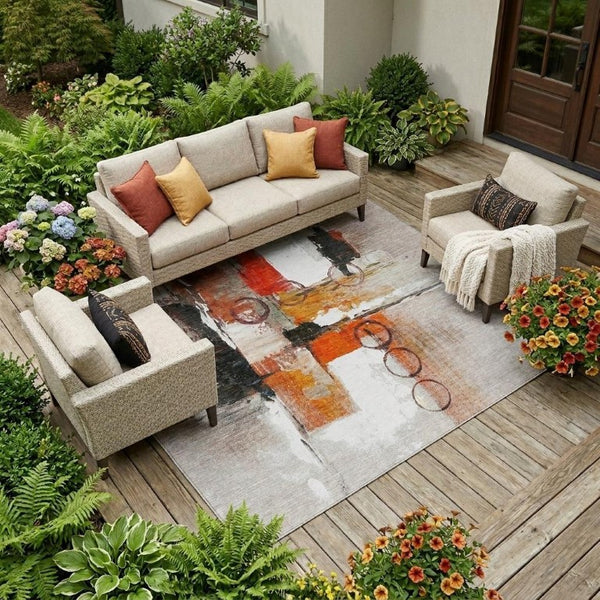 10 X 14 Abstract Polyester Area Rug Stain Resistant for Indoor Outdoor Use
