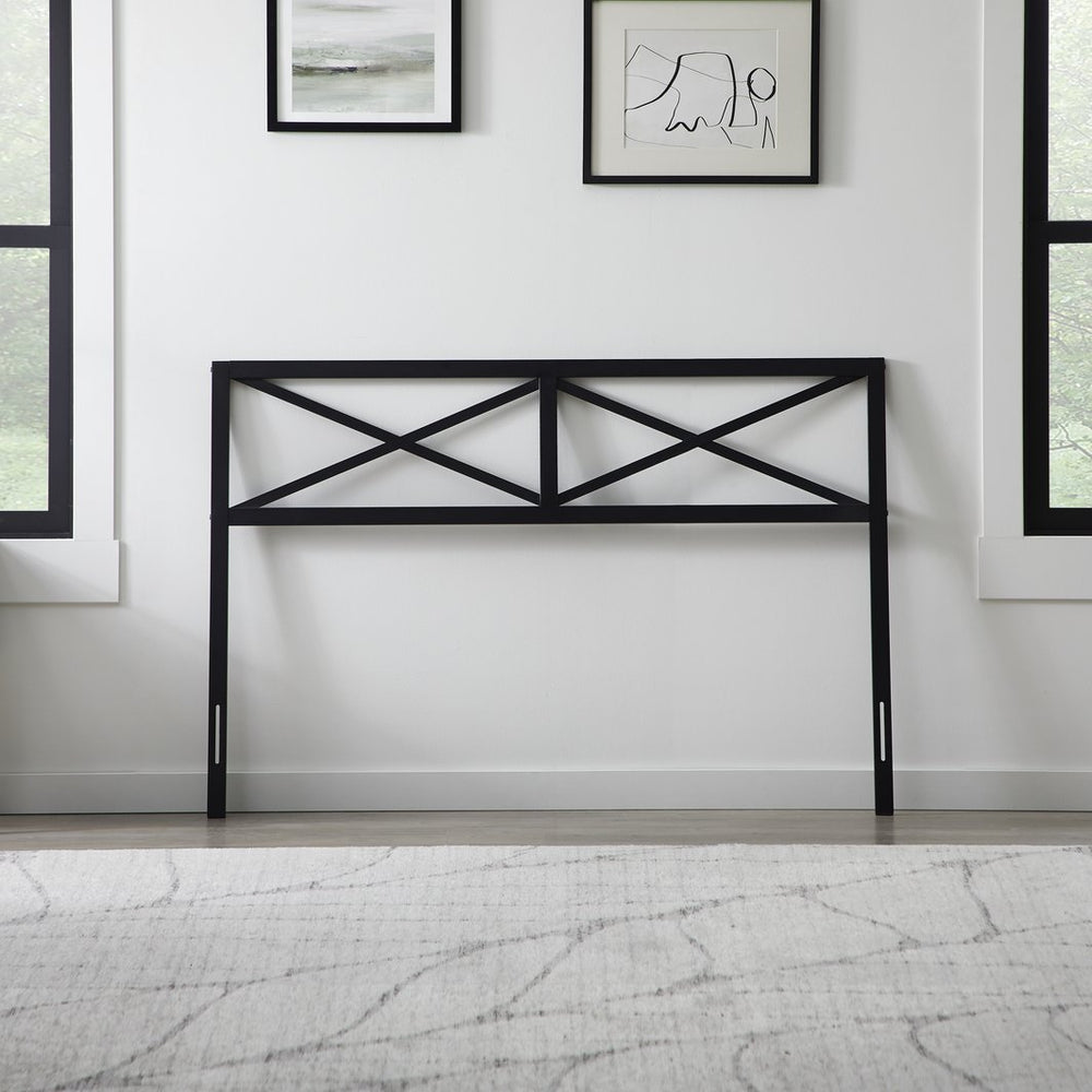 English Elm Taylor Metal Headboard Cal King Black — 40" Mid-Rise Rustic Double X-Back Design, Sturdy Metal Craftsmanship for Versatile Décor (Fits 71" Width) B350P395001