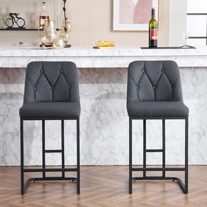 English Elm Set Of 2 Modern Upholstered Bar Stools With Button-Tufted High Back For Kitchen Or Dining Room Comfort W1901P225272-GIGA