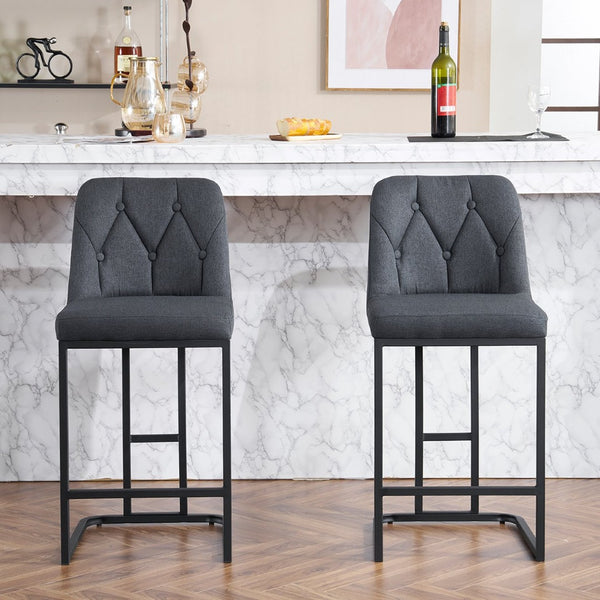English Elm Set Of 2 Modern Upholstered Bar Stools With Button-Tufted High Back For Kitchen Or Dining Room Comfort W1901P225272-GIGA