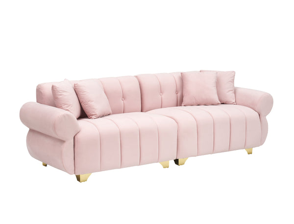 English Elm 89-inch velvet 3-seater sofa with spring cushions, gold metal legs, washable pillowcases, 500lb capacity Pink W1658S00152