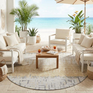 8 Foot Round Striped Polyester Area Rug Washable for Patio Kitchen or Family Room