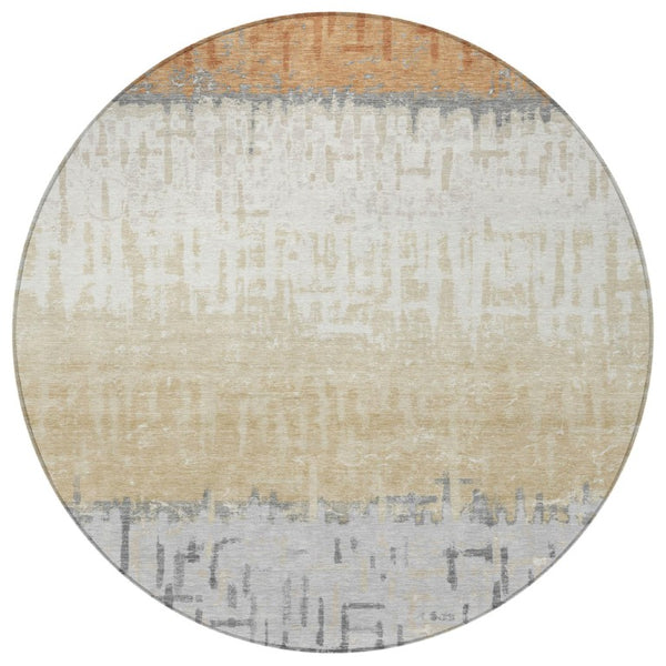 8 Foot Round Striped Polyester Area Rug Washable for Patio Kitchen or Family Room