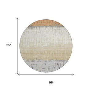 8 Foot Round Striped Polyester Area Rug Washable for Patio Kitchen or Family Room