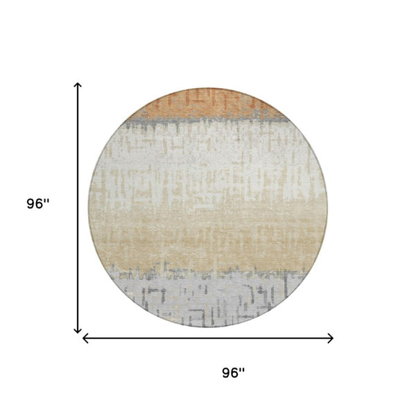 8 Foot Round Striped Polyester Area Rug Washable for Patio Kitchen or Family Room