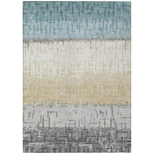 HomeRoots 10 X 14 Teal Pewter Stripe Polyester Area Rug Washable for Patio Porch or Mudroom 740232