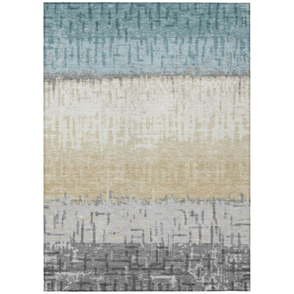 HomeRoots 10 X 14 Teal Pewter Stripe Polyester Area Rug Washable for Patio Porch or Mudroom 740232