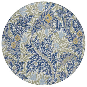 HomeRoots 8 Ft Round Botanical Leaf Polyester Area Rug for Indoor Outdoor High Traffic Use 740235