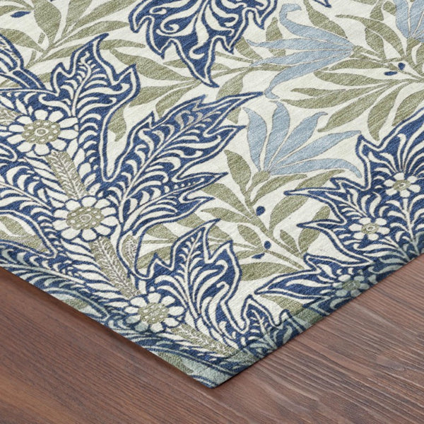 8 Ft Round Botanical Leaf Polyester Area Rug for Indoor Outdoor High Traffic Use