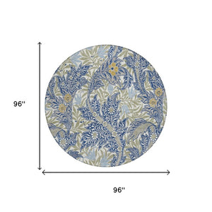 8 Ft Round Botanical Leaf Polyester Area Rug for Indoor Outdoor High Traffic Use