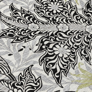 5' X 8' Black and Gray Botanical Leaves Washable Indoor Outdoor Area Rug